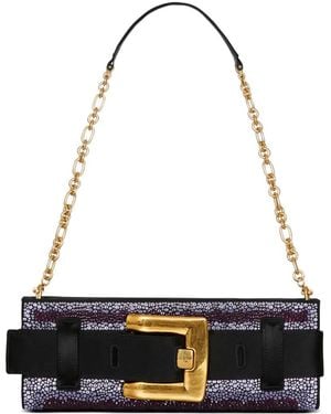 Balmain Anthem Crystal Satin Clutch Bag - White