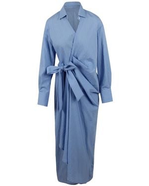 BALOSSA Evelin Pinstriped Wrap-Style Dress - Blue