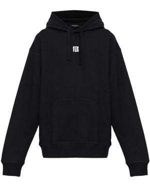 Balmain Logo-Embroidered Drawstring Hoodie - Black