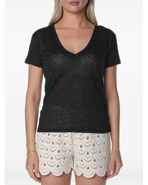 MC2 Saint Barth Linen Eloise T-Shirt With Embroidered Logo - Black