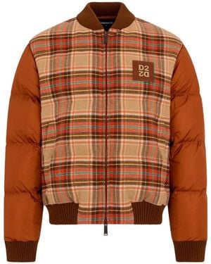 DSquared² D2 Cottage Check Wool & Nylon Down Jacket - Brown