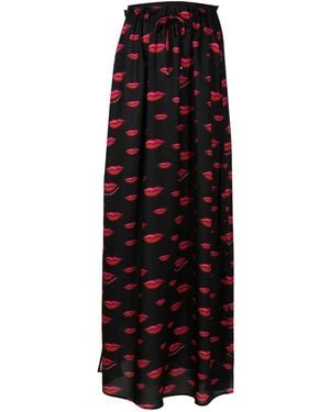 Amir Slama Lip-Print Maxi Skirt - Black