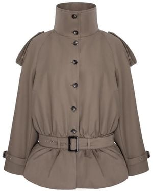 SEEN USERS Stand-Up Collar Belted Jacket - Brown