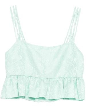 Sandro Floral-Pattern Ruffled Top - Blue