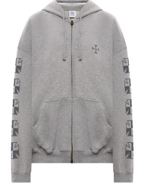 Vetements Biker Cross Sleeves Zip-Up Cotton Hoodie - Grey