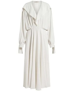 Alberta Ferretti Ruffled-Collar Belted Midi Dress - White
