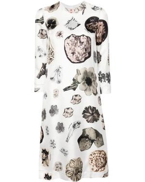 Marni Seidenkleid Mit Blumen-Print - Grau