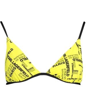 KARL LAGERFELD Logo-Print Triangle Bikini Top - Yellow