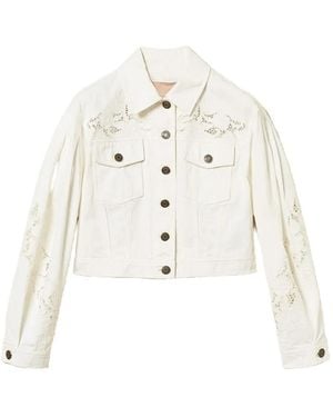 Twinset Lace-Detail Denim Jacket - White