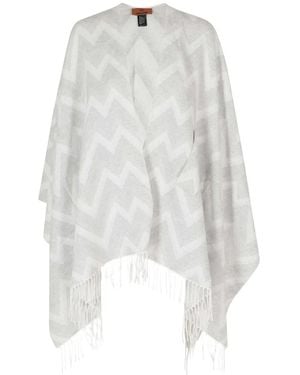 Missoni Zigzag-Knit Fringed Poncho - White