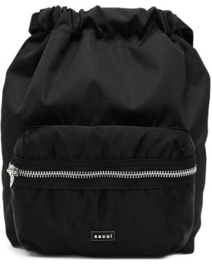Sacai Drawstring Zip-Pocket Backpack - Black