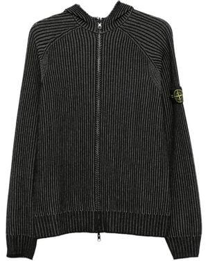 Stone Island Ribbed-Knit Zip-Up Cardigan - Black