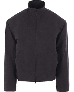 Balenciaga High-Collar Padded-Shoulder Jacket - Blue