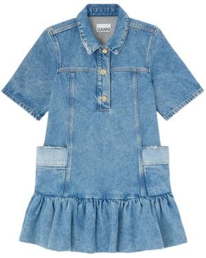 Ganni Vestido Vaquero Con Volantes - Azul