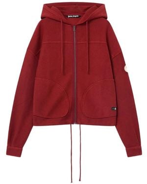 Palm Angels Palm Tree Zip Loose Hoodie - Red