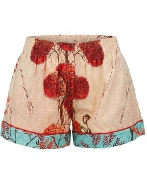 F.R.S For Restless Sleepers Broderie-Anglaise Graphic-Print Shorts - Pink