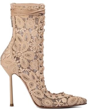 Le Silla Chantilly Lace-Up Ankle Boots - Natural
