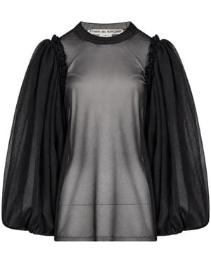 Comme des Garçons Sheer Ruffled-Trim Blouse - Black