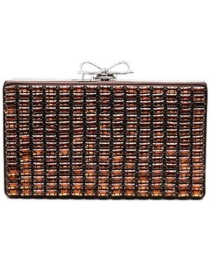 Self-Portrait Crystal-Embellished Bow Clutch Bag - Brown