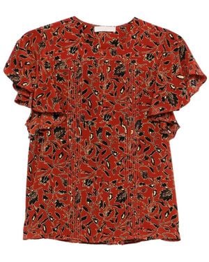 Ulla Johnson Adoni Floral Ruffled Top - Red
