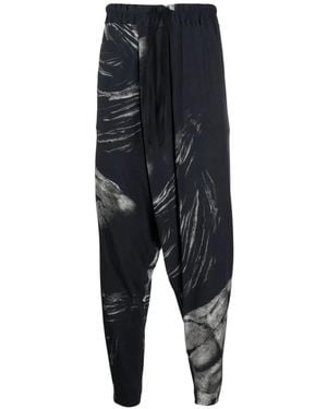 Tessitura Printed Drop-Crotch Trousers - Black