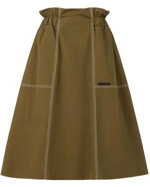 Marni Gabardine Midi Skirt With Paperbag Waist - Green