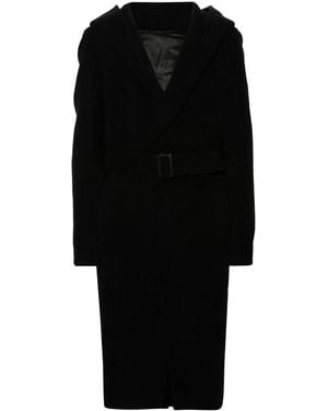 Rick Owens Slim Hoodie Cashmere Coat - Black