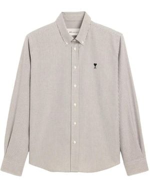 Ami Paris Gestreept Katoenen Shirt Met Ami De Coeur - Grijs