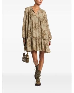 Michael Kors Robe À Volants Superposés En Georgette À Fleurs - Natural