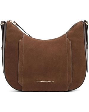 Piquadro Mini Sac Porté Épaule Ipad À Empiècements En Daim - Brown