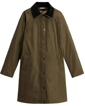 Woolrich Corduroy-Collar Single-Breasted Coat - Green