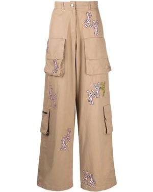 Natasha Zinko Logo-Print Cotton Cargo Trousers - Natural