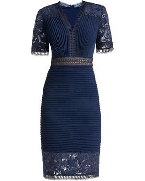 Tadashi Shoji Vestido Midi Brone Con Paneles De Encaje Y Pinzas - Azul