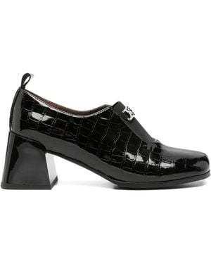 Linda Baumann Crocodile-Embossed Leather Court Shoes - Black