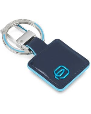 Piquadro Logo-Plaque Leather Keyring - Blue