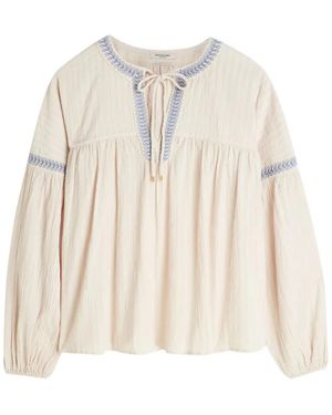 Scotch & Soda Embroidered-Trim Gathered Blouse - Natural