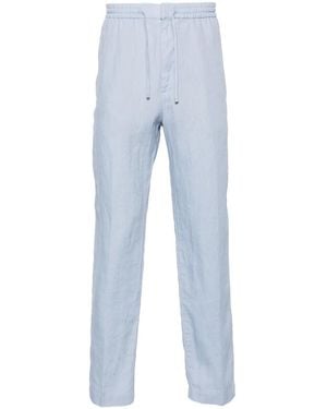 Canali Mid-Rise Tapered Linen Trousers - Blue