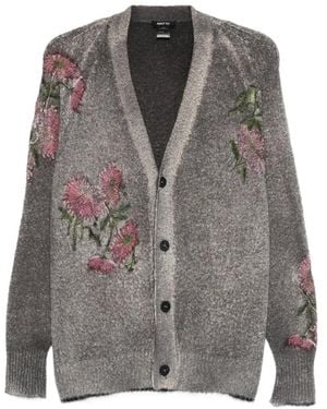 Avant Toi Floral-Details Buttoned Cardigan - Grey