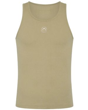 Marine Serre Logo Ribbed Jersey Tank Top - Green