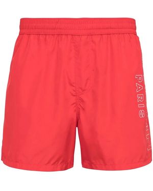 Balmain Metallic-Logo Swim Shorts - Red