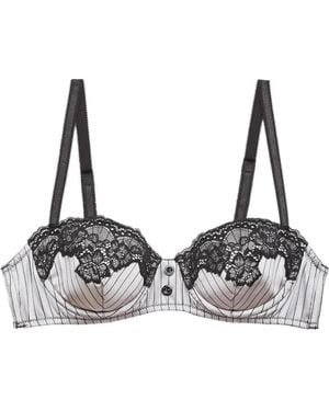 Fleur du Mal Executive Balconette Pinstripe Lace Bra - Natural