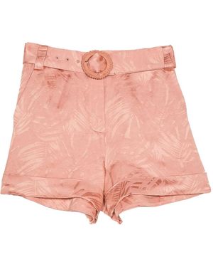 Twinset Leaf-Print Belted Shorts - Pink