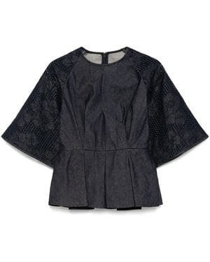 Elie Saab Denim Embroidered Top - Blue