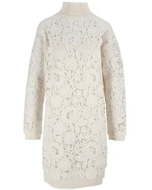 Ermanno Scervino Lace-Panelled High-Neck Mini Dress - White