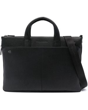 Piquadro Expandable Leather Laptop Bag - Black