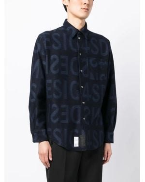 4SDESIGNS Logo-Print Cotton Shirt - Blue