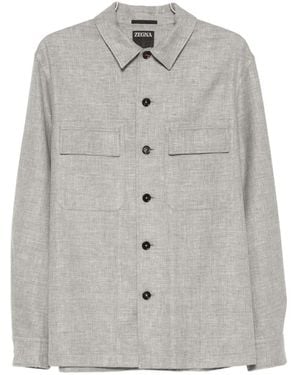 ZEGNA Button-Up Flap-Pocket Shirt - Gray