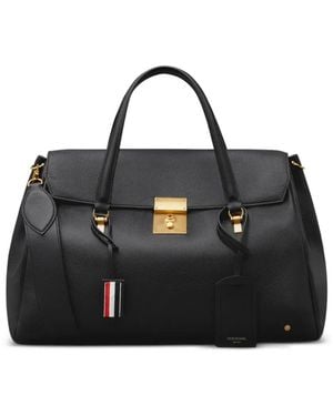 Thom Browne Bolton Pebble-Grain Weekender Bag - Black