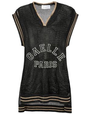 Gaelle Mesh Logo-Patch Top - Black