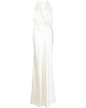 Michelle Mason Draped Halterneck Gown Dress - White
